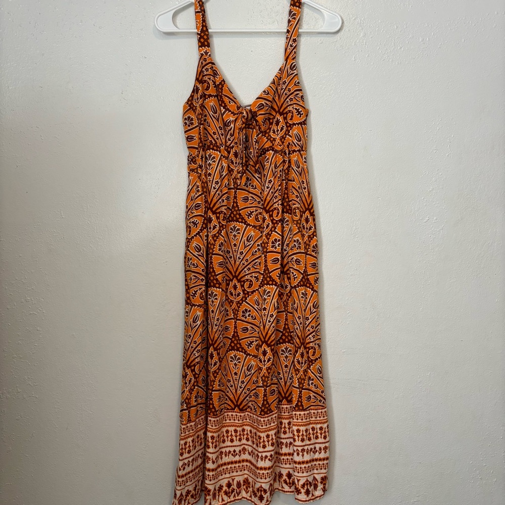 Knox Rose Wide Strap Sleeveless A-Line Midi Dress Sz S Small Orange Floral Fall‎